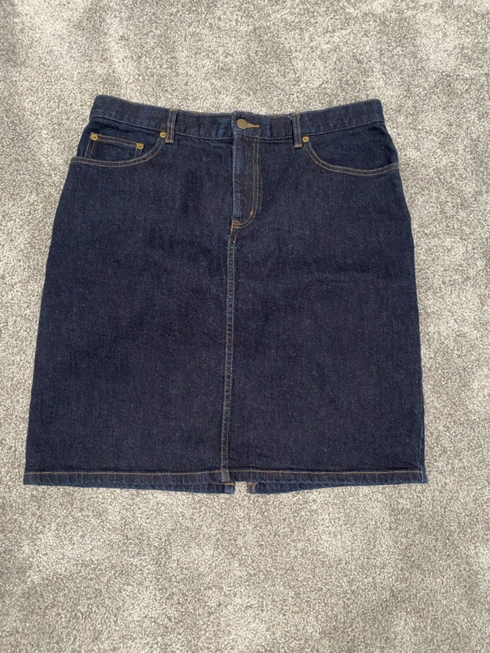 LRL Ralph Lauren Size 12 Dark Blue Short Straight Slit Denim Skirt Classic